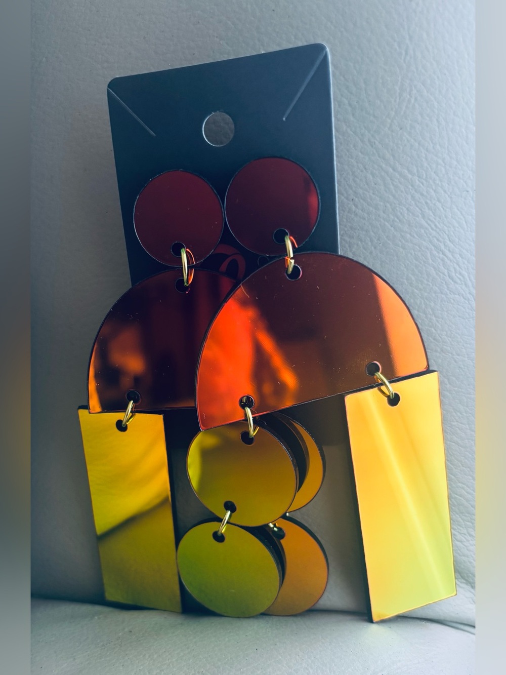 Handmade Geometric Mirrored Statement Earrings in Amber & Gold